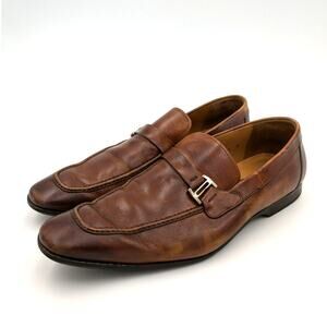 Magnanni Lino Dress Shoes Loafers Brown Leather Buckle Strap Men's size US11M